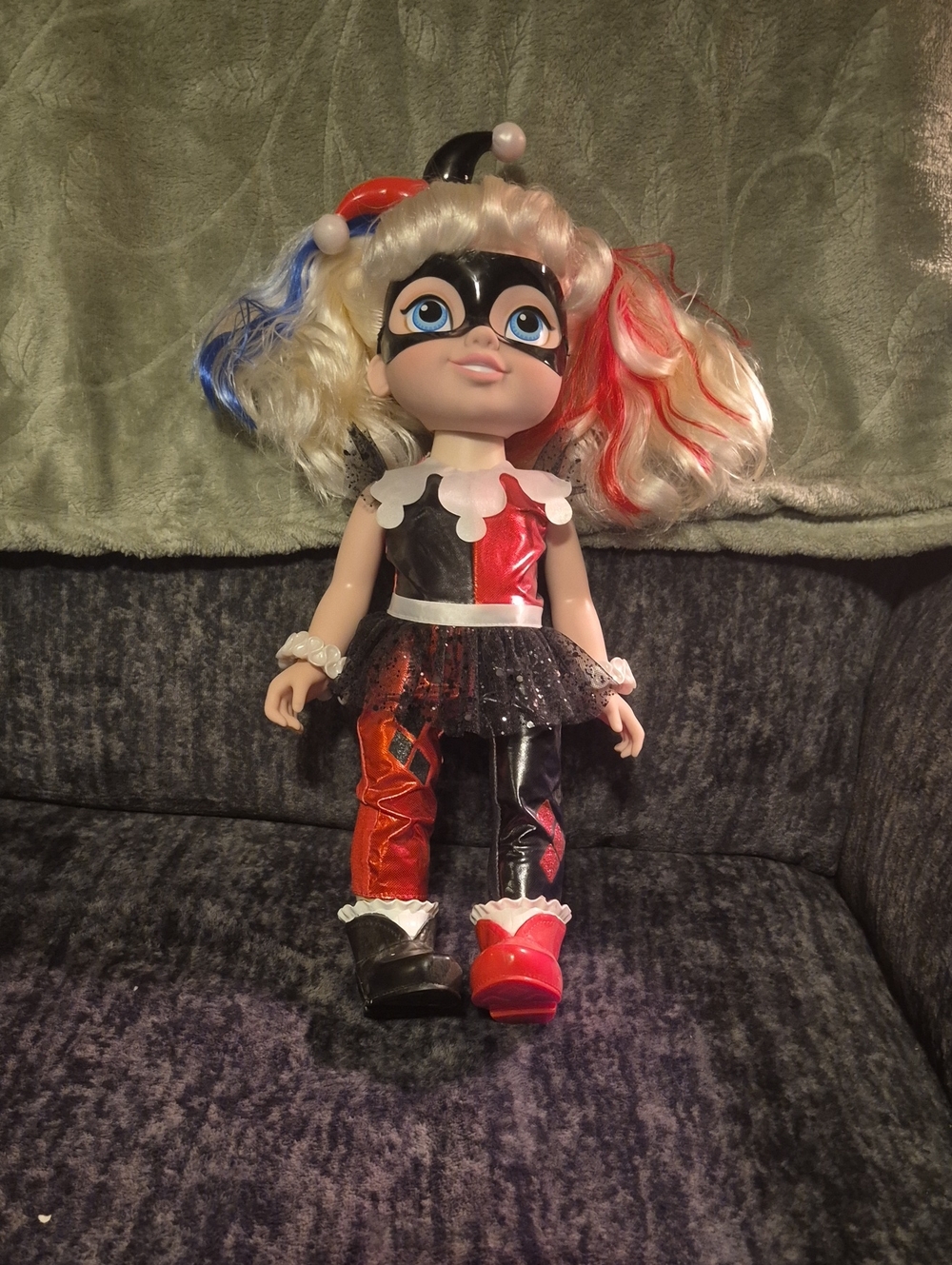 Harlequin-Styled Kids Doll in Red, Black, and White